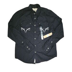 DKNY Jeans Shirt Mens M Medium Black Embroidered Rock & Roll Night Biker NWT